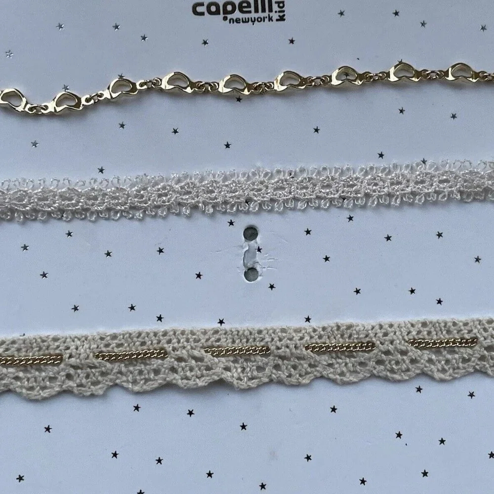 Capelli Kids Choker Necklace White Lace Gold Tone Chain Necklace Fashion Jewelry